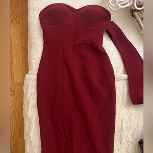 Long red strapless dress